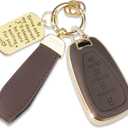 Soft TPU & Leather Key Fob Cover Compatible with Chevy Blazer Camaro Cruze Traverse Equinox Malibu Bolt EV Sonic Spark Trax Volt , with Keychain & Metal Blessing Tag (4 Button Coffee)