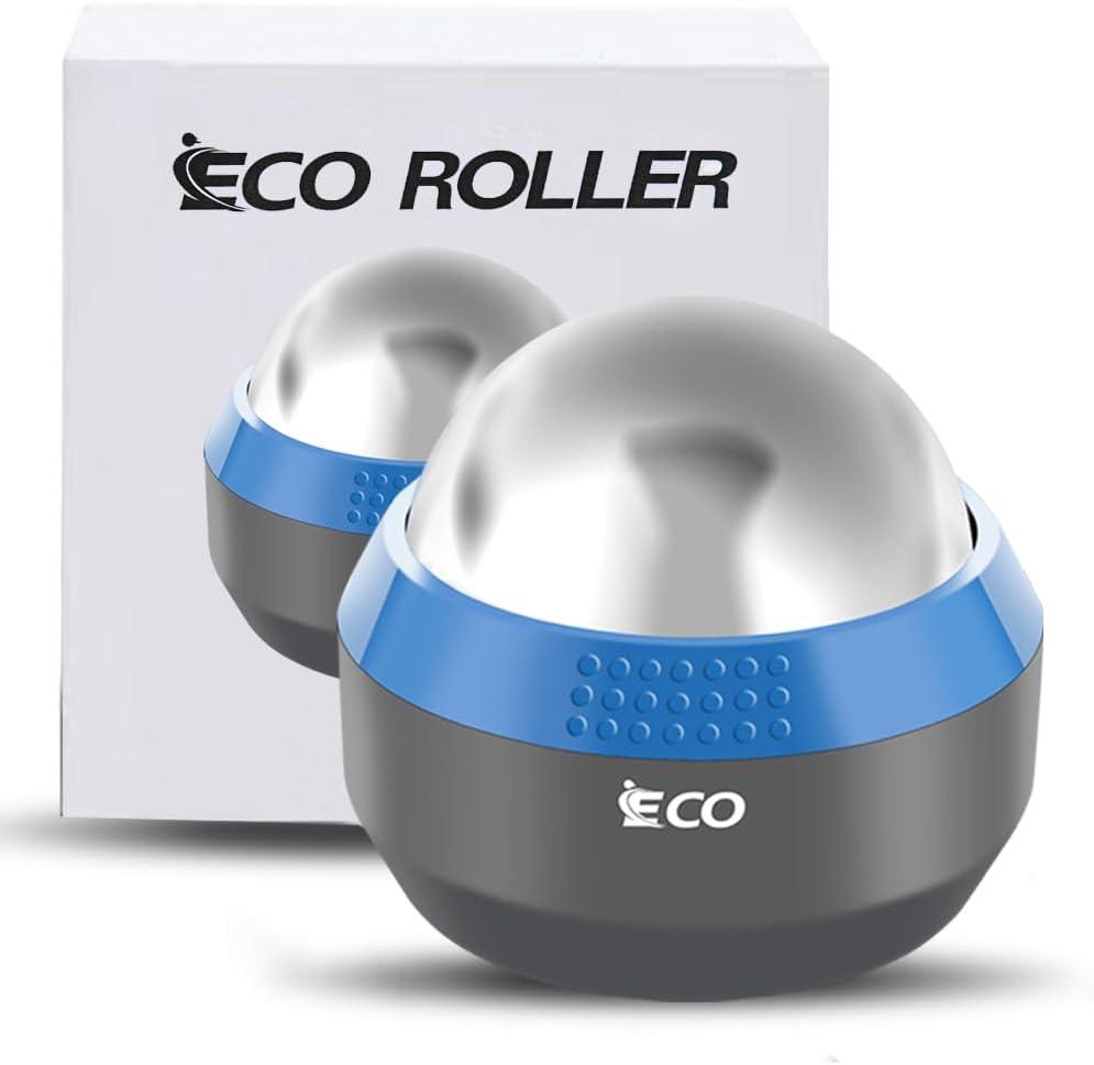 iECO Cold Massage Roller Ball - Ice Roller Ball for Muscles Deep Tissue, Cold & Heat Therapy, Plantar Fasciitis Roller (1 Count (Pack of 1), Gray+blue)