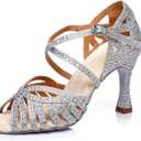 TINRYMX Women Latin Dance Shoes Rhinestones Sparkly Ballroom Salsa Performance Party Dancing Heels,Model-L432/L506, Size 7