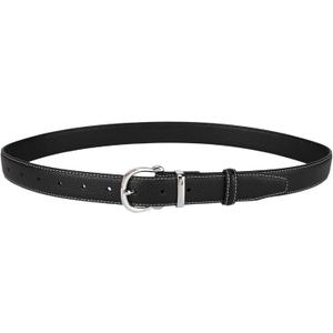 Leather Belt for Women with Silver Buckle Casual Waist Belt for Jeans pants Dress (Black, M)