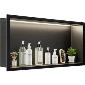 LED Shower Niche 24" x 12", Stainless Steel No Tile Needed Wall Niche with Light, Recessed Shower Shelf for Bathroom Storage Insert Installation (Matte Black)