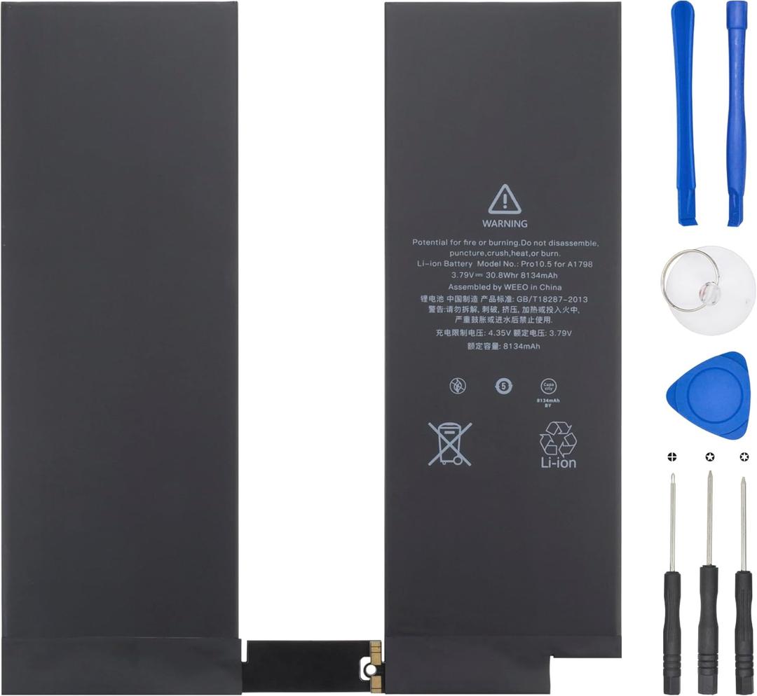 A1798 8134mAh Tablet Battery for iPad Pro 10.5'' 2017 Year A1701 A1709 A1852 A1793 Series MPDY2LL/A MPF02LL/A MPF12LL/A MPF22LL/A MPGH2LL/A MPGJ2LL/A MPGK2LL/A MPGL2LL/A MPHG2LL/A [ 3.79V 30.8Wh ]
