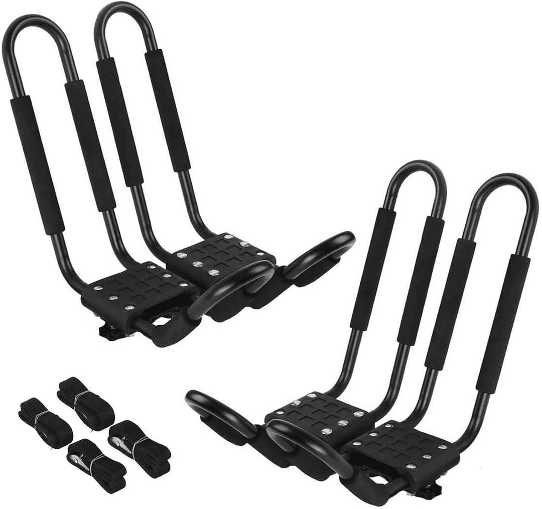 Kayak Roof Rack 2 Pairs J-Bar Carrier Holder for Canoe, SUV, Cars, Truck, Surf Ski, Car Top Mount Racks for Trip, Set of 4 