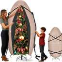 Kovshuiwe Upright Christmas Tree Storage Bag-for 4.5FT/5FT/ 6FT Christmas Trees or Topiary Trees, Holiday Christmas Tree Cover with Waterproof Zipper, 600D Oxford Durable Xmas Storage Bag(Khaki)