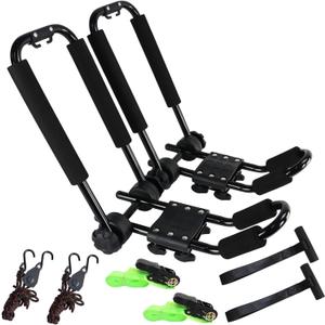 Folding Kayak roof Rack Adjustable for Kayak/Canoe/SUP,J-Bar Rack on Roof Mounting On SUV, Car and Truck Crossbars. (23-krf-1)