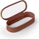 Soimeat Clear Travel Makeup Brush Holder, Leather Makeup Brush Toiletry Bag, Portable Cosmetic Brush Case, Transparent Waterproof Makeup Brush Storage Bag, Brown (Small)