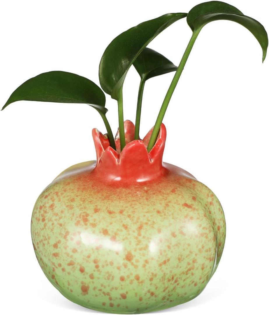 Didiseaon Pomegranate Vase, Realistic Red Vase Ceramic Fruit Planter with Internal Water Culture Compartment for Home Office Bookshelf Pomegranate DecorAesthetic Bud Centerpieces 4.13x3.54in