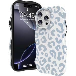 ZIYE Wave Design for iPhone 16 Pro Max Case, Cute White Leopard Pattern for Women Girls Men 2 in 1 Shockproof Bumper Scratch Resistant Protective Cover