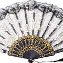 Sepwedd 30pcs Black Rose Lace Floral Folding Hand Fans Chinese retro folding fan Bridal Dancing Props Church Wedding party favors with Organza Bags