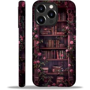 Magnetic Case for iPhone 16 Pro Max, Compatible with Magsafe, PC Hard Shell & Silicone Inner Bumper, Shockproof Full-Body Cover Slim Design for iPhone 16 Pro Max Case - Floral Bookish Dark