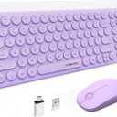 XTREMTEC Wireless Keyboard and Mouse Combo, 2.4G USB Slim Quiet Low-Profile Retro Round Typewriter Keyboard and Ergonomic Mouse Set for Windows/Mac/Laptop/ipad/Computer, Plug-and-Play (Purple)