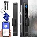 Sliding Glass Door Lock, Eseesmart Sliding Door Smart Lock with Fingerprint Code Keypad RFID Card Bluetooth App Key, Electronic Digital Biometric Keyless Entry Patio Door Lock with Handle (2885 Mortise)