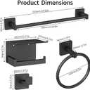 Bathroom Hardware Accessories Set 4-Pieces, Towel Racks for Bathroom Wall Mounted, Stainless Steel 24Inch Black Towel Bar Set, Round Towel Ring, Towel Hook, Toilet Paper Holder with Shelf