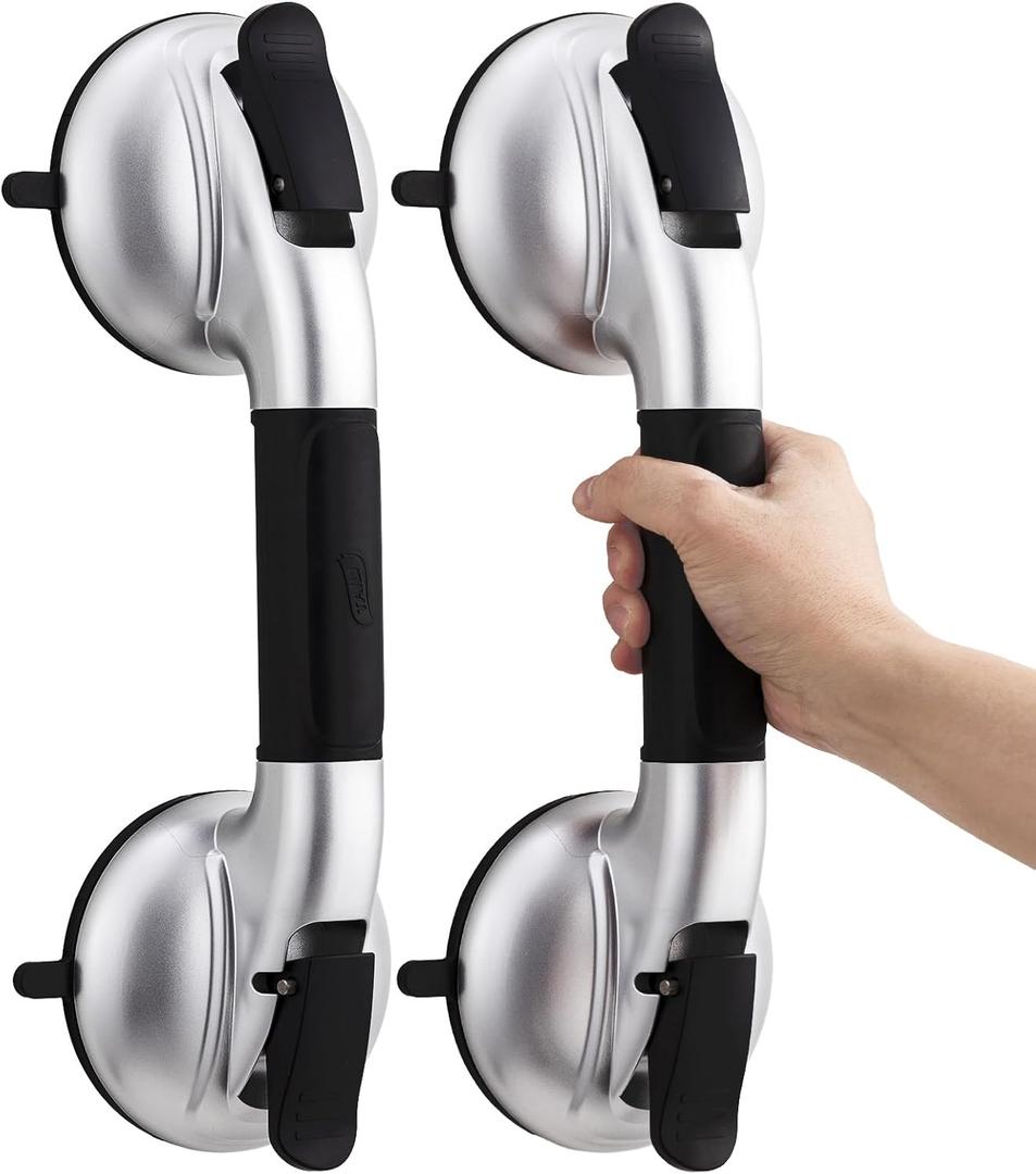 TAILI Grab Bars for Bathtubs and Showers,2 Pack Shower Handles for Elderly Suction,Maximum 330lbs,Shower Grab Bar with Upgraded Rubber Suction Cups, Safety Grip for Senior, No Drilling Removable,Black