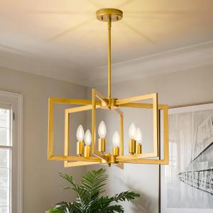 Modern Gold Chandeliers for Dining Room, Industrial Metal Chandelier, 6-Light Adjustable Pendant Light for Farmhouse, Kitchen, Living Room(No E12 Bulbs)