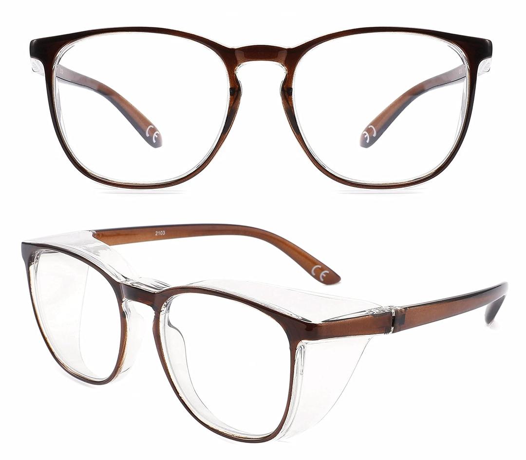 Alsenor Safety Glasses Anti Fog Goggles Protective Eyewear Blue Light Blocking Anti Dust UV Protection Glasses For Men Women (Brown)