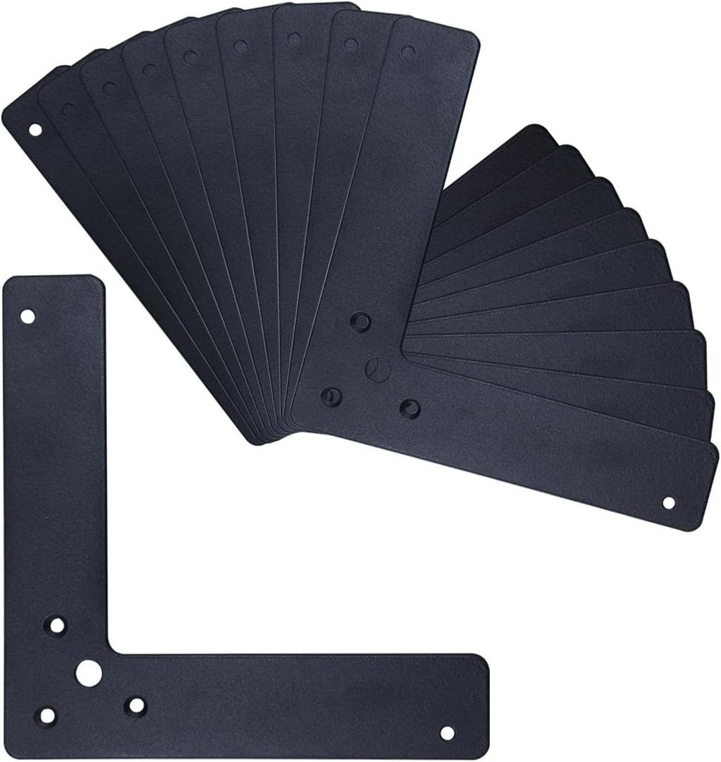 10pcs Black L Flat Shape Braces Corner Bracket, 150x150 mm Decorative Corner Brackets Mending Plate, Cold Rolled Steel 90 Dgree Angle Bracket for Wood Furniture Fixing