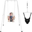2 in 1 Baby Jumper with Toddler Swing, Baby Jumpers and Bouncers,Indoor Outdoor Toddler Swing Set, Cotton, White (Black)