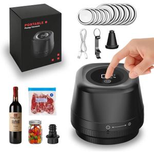 Mason Vacuum Sealer Kit, Compact Vacuum Sealer for Mason Jars & Vacuum Bags, Includes Lids, Stopper, Bag & Accessories, Electric Canning Sealer for Pressure Canning, Black