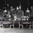 Black City Night Wallpaper Peel and Stick for Living Room 157"x108" | New York Scene Self Adhesive Wall Mural Bedroom
