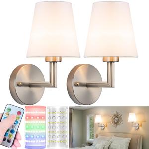 Nekhung Battery Operated Wall Sconces Set of 2, Wireless Wall Light with 10000mAh RGB Dimmable Magnetic Bulb, Rechargeable Wall Sconce with Remote Control for Bedroom Living Room