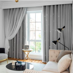 52×52" Blackout Grey Curtains With Star Pattern 2 Panels
