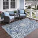 GENIMO 9x12 Outdoor Rug, Washable Quick Dry for Patio, Navy Blue & Ivory