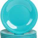 11 inch Aqua Melamine Plastic Beaded Dinner Plate Set of 6, BPA Free, Chip & Break Resistant, Lightweight, Great for Dining, Weddings & Everyday Meals