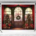 Kate 8×8ft Christmas Tree Backdrop Photography Bokeh Window Snow Xmas Background Red Curtain Decoration Studio Props for Photo Video Photographer Studio Props
