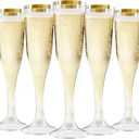 Zcaukya 100 Plastic Champagne Flutes, 4.5oz Clear Disposable Hard Stemware Cups with Golden Rim, Plastic Champagne Glasses for Wedding, Graduation Party, Bridal Shower, Birthday Party
