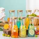 Glass Carafe Pitchers with Lids, Set of 4 1 Liter Embossed Designed Beverage Pitcher Carafe Set for Mimosa Bar, Juice Container for Brunch, Cold Water, Juice -With 4 Wooden Chalkboard Tags