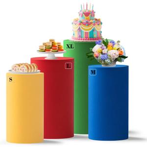 Set of 4 Red Yellow Blue Green Cylinder Pedestal Covers, Multiple Sizes Pedestal Stand Cover Cylinder Stands Cover for Party Cylinder Covers for Party Birthday Wedding Parties Dessert Tables Decor
