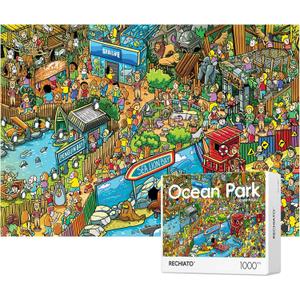 Jigsaw Puzzles for Adults, 1000 Pieces Ocean Park Puzzle, Cartoon Painting Challenging Puzzles for Family Activity Game Nights Gifts Fidget Stress Relief