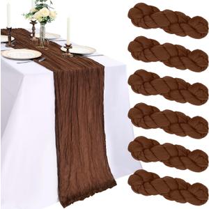 6 x 6 Pack 10FT Brown Cheesecloth Table Runner 120 Inch Long Gauze Rustic Boho Spring Cheese Cloth Table Runner Sheer Fabric Decorations for Holiday Party Wedding Banquet Bridal Baby Shower Dcor