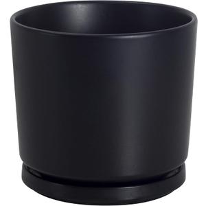Ekirlin 5 inch Plant Pots,Ceramic Flower Planters Indoor,Modern Succulents Containers with Drain Hole Saucer,Decorate Home,Office & Outdoor (Black)