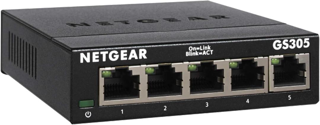 NETGEAR 5-Port Gigabit Ethernet Unmanaged Essentials Switch (GS305) - Home Network Hub, Office Ethernet Splitter, Plug-and-Play, Silent Operation, Desktop or Wall Mount