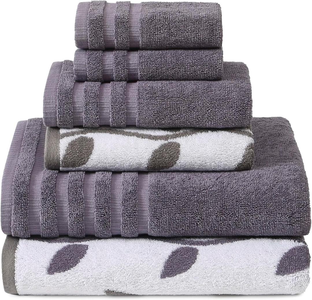 Modern Threads Organic Vines 6-Piece 100% Cotton Towel Set  Yarn Dyed Jacquard & Solid  Includes 2 Bath Towels, 2 Hand Towels, 2 Washcloths  Absorbent, Quick Dry, Soft & Durable  Lavender