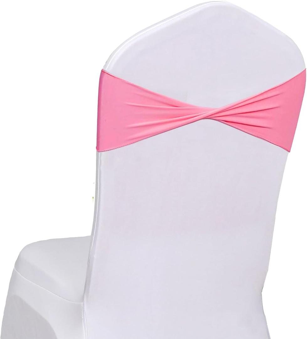 Pink Chair Sashes Bows 50 Pcs Spandex Chair Bands Ties Without Buckle Decorations for Wedding Birthday Party Events Ceremony