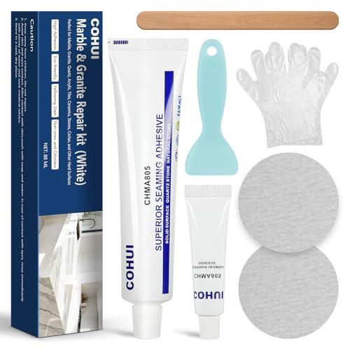 Marble and Granite Repair Kit (White) - 30-Min Quick-Drying Quartz Countertop Repair Kit on Quartz, Marble, Porcelain and Other Stone Surfaces - Granite Sealer for Edge Chips Cracks Scratches Holes