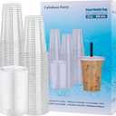 [100 Sets 12 Oz Plastic Cups with Lids, PET Crystal Clear Cups with Slotted Flat Lids, Popular Iced Coffee Cups with lid Never Break & Keep Clean, 12oz Disposable Cup with Cover