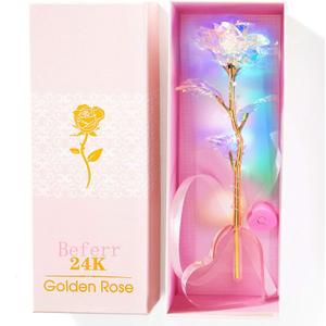Beferr Mothers Day Rose Gifts for Mom Women Galaxy Rose Glass Crystal Flowers with Heart-Shaped Base Eternal Roses Forever Flowers Mother's Birthday Gifts for Grandma Daughters Wife Sister Kids (Colorful Rose-led)