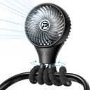 PANERGY Baby Stroller Fan, Oscillating Mini Portable Fan, 3 Speeds Battery Operated Flexible Tripod Clip on for Car Seat Crib Travel (Black)