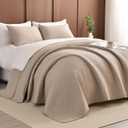 Masaca Oversized King Bedspread 120x120,3Pcs Extra Large Farmhouse Lightweight King Quilt Bedding Set Linen Colored Soft Quilted Bedspreads for All Season (Linen-cross Pattern)