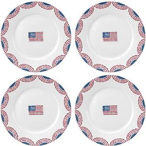 4 Pcs 10 Inch 4th of July Plates Patriotic American Flag Independence Day Ceramic Dinner Dessert Plates for Fourth of July Memorial Day Veterans Party Dinnerware Decorations Supplies