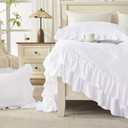 Andency White Ruffle Comforter Full Set, 3pcs Vintage Farmhouse Shabby Chic Bedding Comforter Set, Soft Lightweight Fluffy Bed Comforter Sets All Season Bedding Set