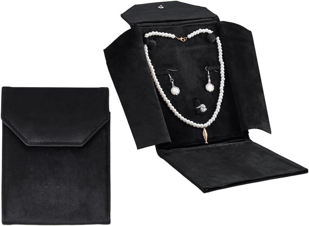 NBEADS Velvet Necklace Jewelry Travel Folder Storage Display Case, 8.27x6.1x0.98inch Necklace Display Pearl Folder Travel Jewelry Case for Necklace Ring Chain Bracelet Hoop Earrings, Black