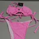 ZAFUL Textured Halter Bikini for Women 2 Piece Triangle Bikini Sets Sexy High Cut Bathing Suit Side Tie Swimsuits (Small, 00-rose Stripe)