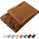 Homiest Decorative Knitted Throw Blanket with Fringe, Lightweight Acrylic Knit Blanket, Soft & Cozy Tassel Throw for Couch Sofa Bed (Camel Brown, 50 x 60 Inch)