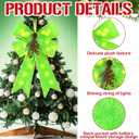 22'' x 15'' Lime Green Bow Christmas Tree Topper with LED String Lights Extra Large Faux Fur Furry Green Christmas Bows for Tree Door Wreath Window Fireplace Stair Railings Decor