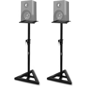 Pyle Speaker Stand Pair of Sound - Play 1 and 3 Holder, Telescoping Height Adjustable from 26 - 52 Inch, High Heavy Duty Three-point Triangle Base w/ Floor Spikes and 9 Square Platform, Black